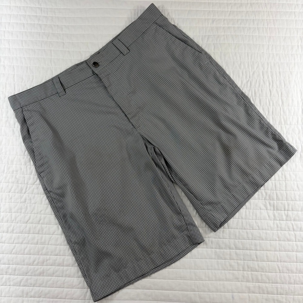 Callaway Performance Flat Front Golf Shorts Grey Black Micro Plaid Mens 34